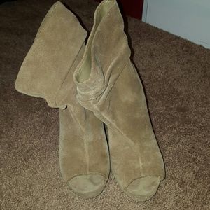 BCBG Suede Peep Toe Ankle Bootie