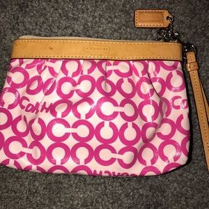 Coach wristlet, pink & white