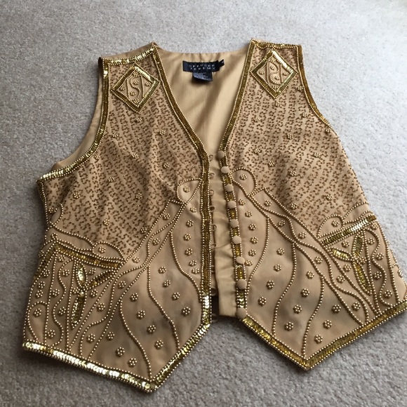 Gold beaded vest by Spenser Jeremy