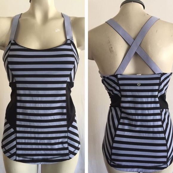 lululemon athletica Tops - Lululemon Purple Black Stripe Athletic Tank 8 M L
