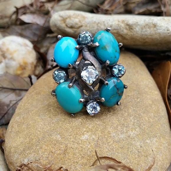 SOLD Vintag Silver Turquoise Blue Zircon Ring