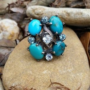 SOLD Vintag Silver Turquoise Blue Zircon Ring