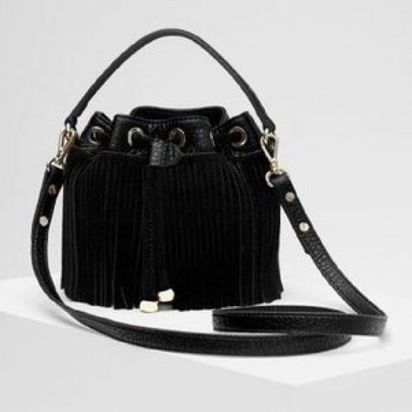 Zara Handbags - Zara Suede Bucket Bag with Fringe