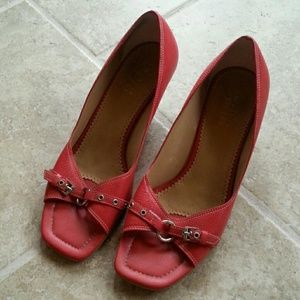 Red open toe wedges