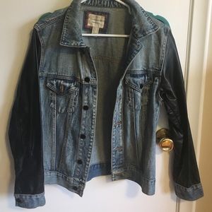 Faux Leather Sleeve Denim Jacket