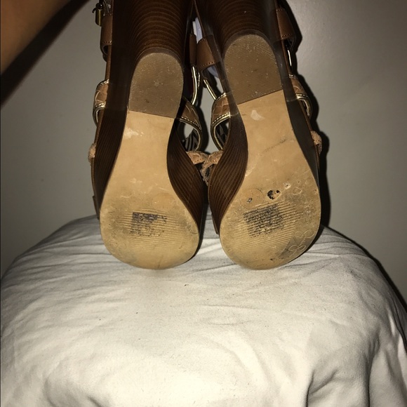 JS Brown, Gold, and Snakeskin Wedge Sandal - Picture 4 of 4