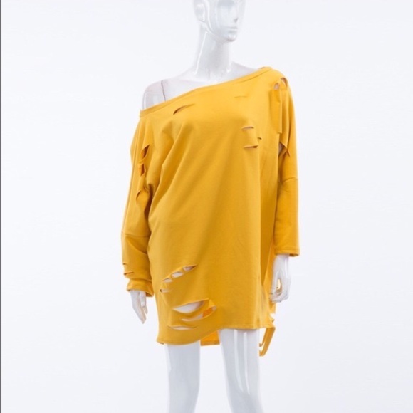 Stylish Destroyed Casual T-Shirt Dress - Picture 1 of 7