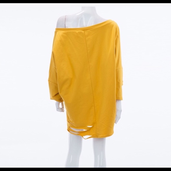 Stylish Destroyed Casual T-Shirt Dress - Picture 4 of 7