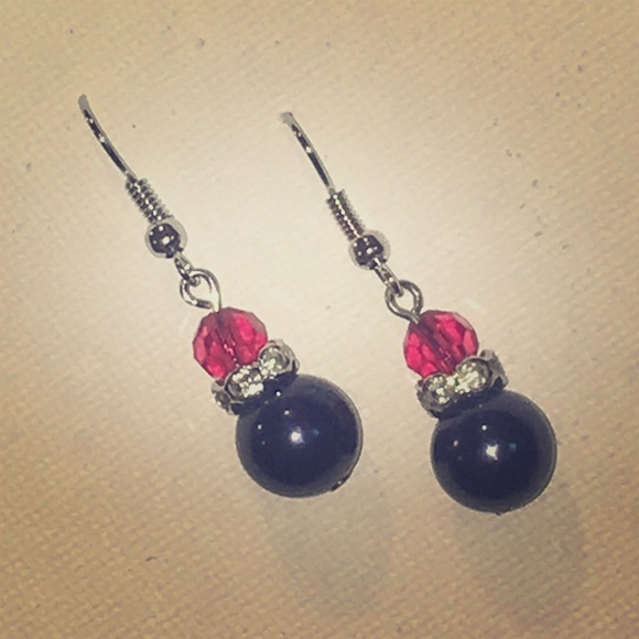 Ruby red & navy blue drop earrings