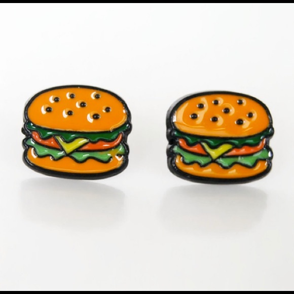 🍔 Adorable Cheeseburger Enamel Stud Earrings - Picture 3 of 4