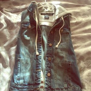 Jean vest with built in hoodie