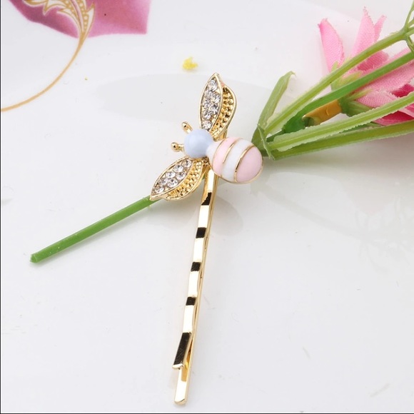Pair of Pink Bee Insect Hair Pins Clips Barrette - Picture 2 of 4