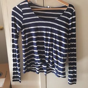 Long sleeved Navy Ribbed Tee w/ Tie Front