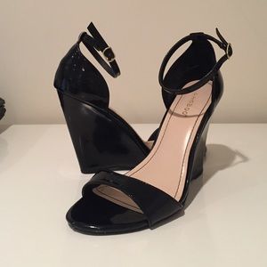 Black Patent Leather Strappy Wedge