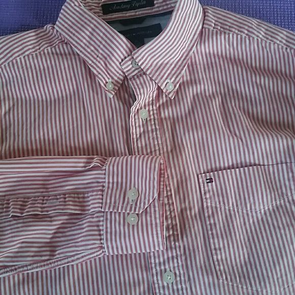 Men's button down striped long sleeve shirt.