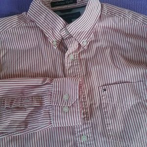 Men's button down striped long sleeve shirt.