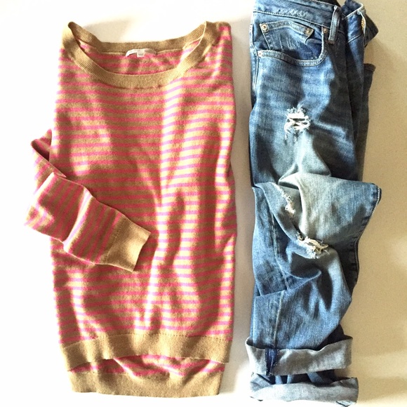 GAP pink and tan striped slouchy sweater