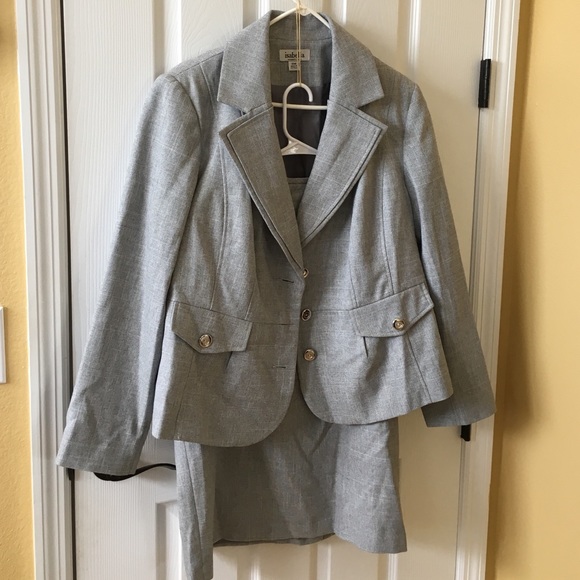 Grey and white skirt suit