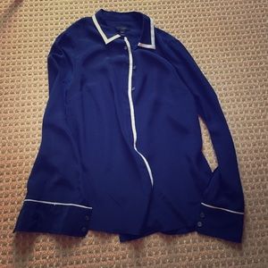 J Crew navy blue silk button down.