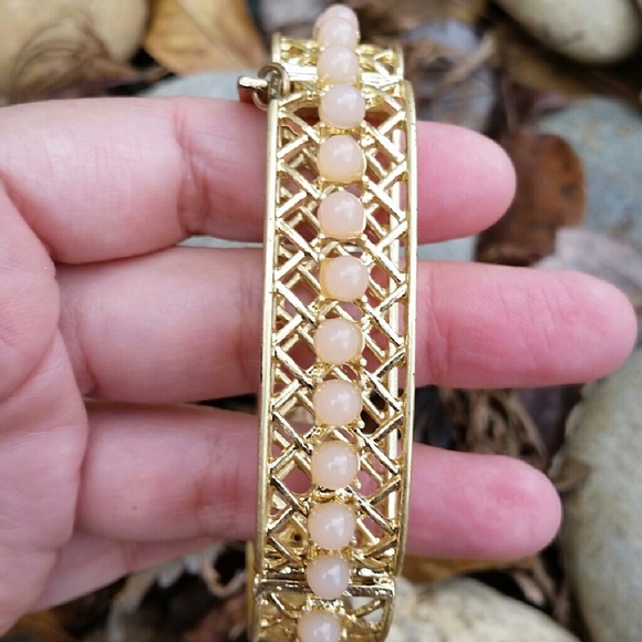 Peach and Gold Birdcage Bangle Bracelet - Picture 3 of 3