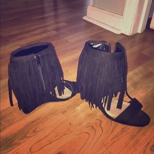 Black fringe heels
