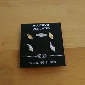 Lucky Delicates sterling silver leaf studs gold