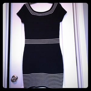 Fitted navy & white stripe dress