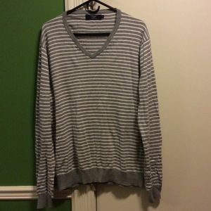 J. Crew Factory Gray striped V neck sweater