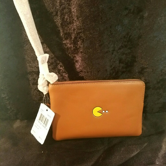 Coach Pac Man Zip Wristlet in Calf Leather NWT