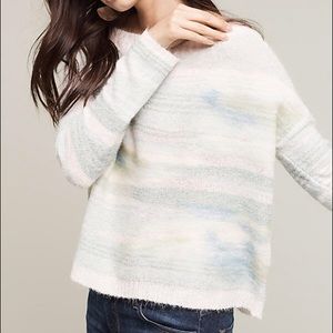 Anthropologie light blue, cream, green sweater, S.