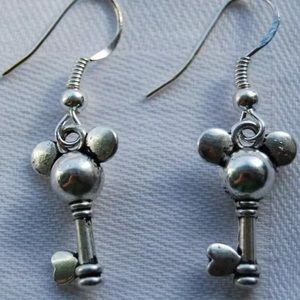 Mickey Head Skeleton Key Antique Looking Earrings