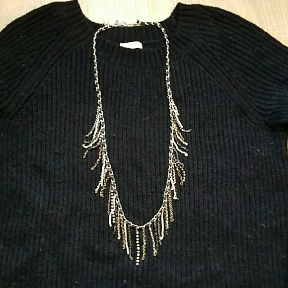 DONATED AEO Black & Silver Fringe Necklace
