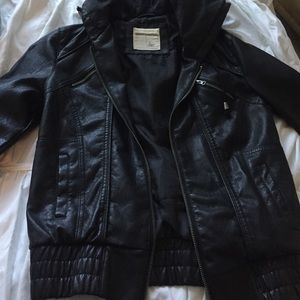 Black leather bomber jacket