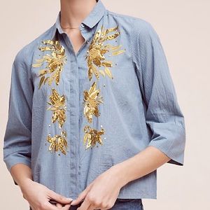 Anthropologie Maeve button up embellished top, M