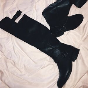 Black Leather buckled over the knee boots!