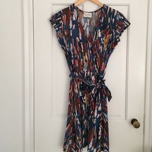 Multi-colored, wrap dress.