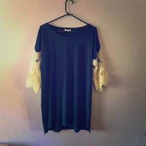 Navy dress with lace sleeves