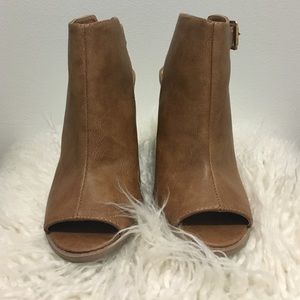 Cognac Open Toe Booties