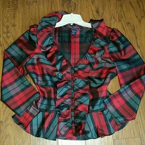 Plaid Holiday Christmas top shirt jacket Red