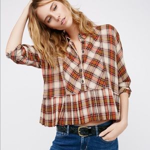 Free People everything plaid swing shirt, M