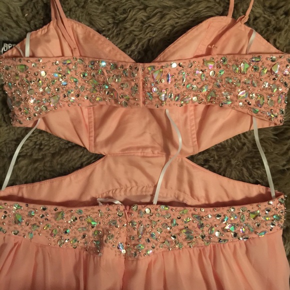 Blush Colored Backless Long Evening Gown - Picture 3 of 4