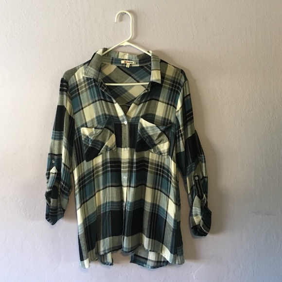 Blue flannel with open back