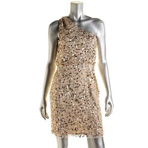 Aidan Mattox  Gold Mesh One Shoulder Cocktail