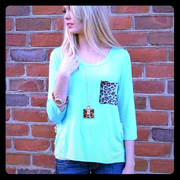 Mint green and leopard print top