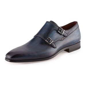 Magnanni Blue Leather Double-monk Shoes
