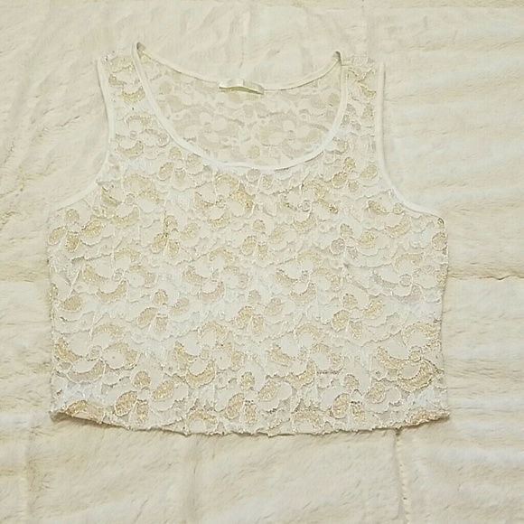White and gold lace crop top