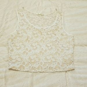 White and gold lace crop top