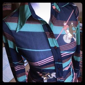 Rare Hukapoo disco vintage 70s bicycle blouse
