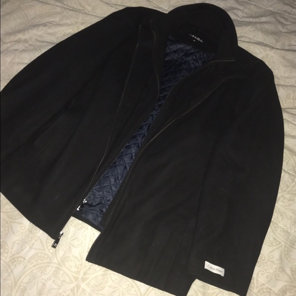 CALVIN KLIEN DOUBLE ZIPPER QUILTED PEACOAT