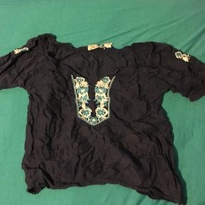 Navy blue embroidered blouse